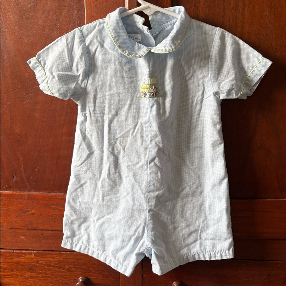 Petit Ami Light Blue Baby One-Piece with Yellow Trim